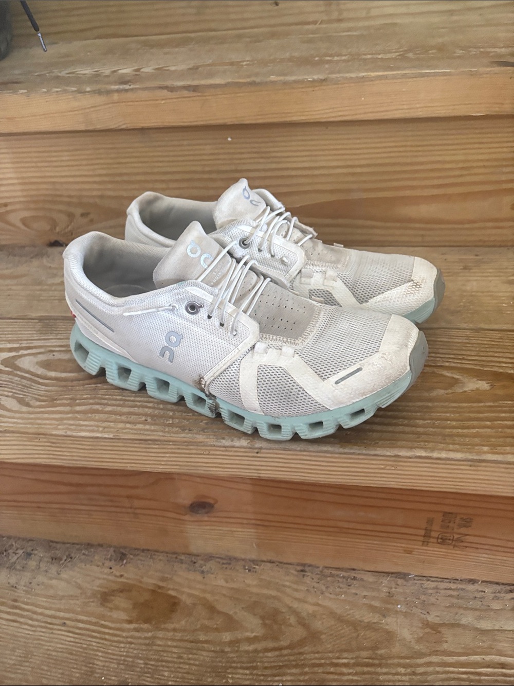 On Running Womens White Sneakers with Light Blue Soles